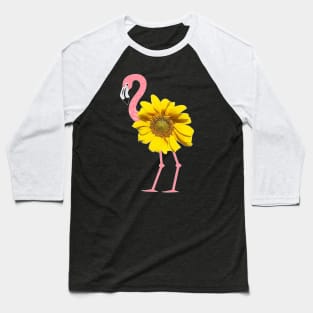 Pink Flamingo Yellow Sunflower Bird Body Baseball T-Shirt